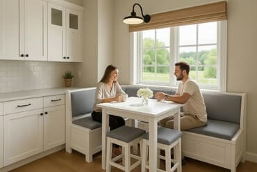 Кухонный уголок с мягкими сиденьями и табуретами - Комплект: угловая