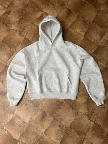 толстовка подростковый: Серое оверсайз худи без принтов - Классический крой с капюшоном - — 1