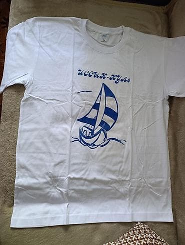 no name: Белая футболка с принтом «Иссык‑Куль» - Бренд: LUX (ярлык на вороте) — 1