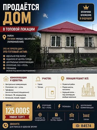 Продаётся дом в топовой локации 📍 Район: Тоголок Молдо / Васильева