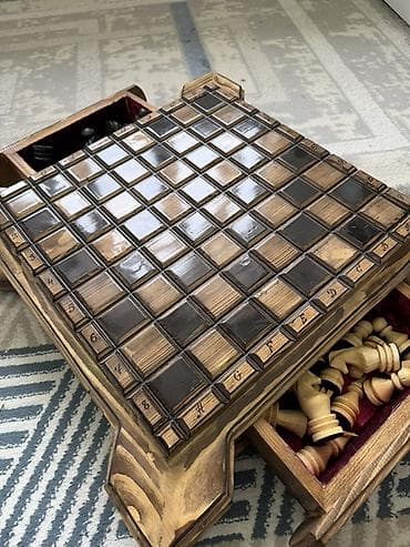 настольный: Деревянные шахматы РУЧНОЙ РАБОТЫ с выдвижным ящиком-хранилищем из — 4