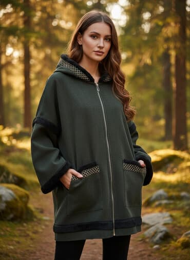 Пончо, Классика, Осень-весна, Трикотаж, С капюшоном