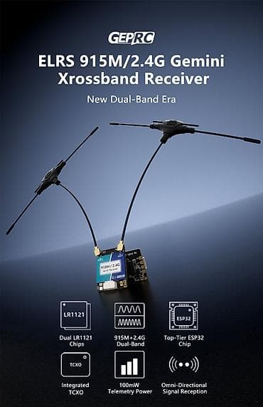 gemini: GEPRC ELRS 915M/2.4G Gemini Xrossband Receiver (цена 2500с) Приемник — 1