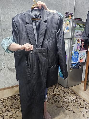 серые брюки мужские: Мужской классический костюм б/у размер 48 в тонкую полоску (пиджак + — 2