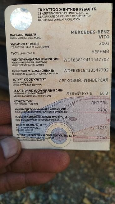 продажа гелендвагена: Mercedes-Benz Vito: 2003 г., Минивэн — 5