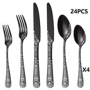 набор посуды на 6 персон: Набор столовых приборов, 24 предмета (на 6 персон), черный с белым — 1
