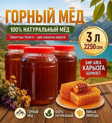 Горный мёд — 100% натуральный Литр 750сом. Кг 540сом (в 1 литре 1.4кг) at lalafo.kg Горный мёд — 100% натуральный Литр 750сом. Кг 540сом (в 1 литре 1.4кг)