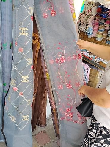 Тюль с вышивкой на сетке - Полупрозрачная серая основа (сетчатая — 1