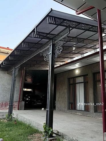 зонт уличный: Навес, Другая форма, Металл, Поликарбонат, Установка — 1