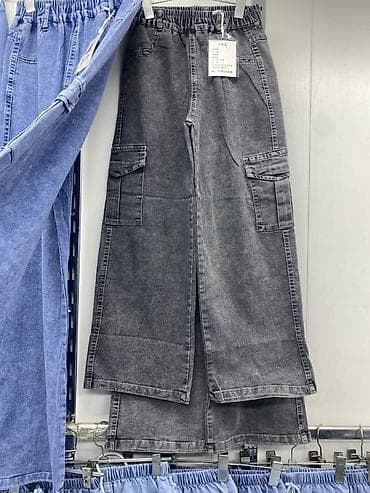 Подростковые джинсовые штаны-карго размер 28-32 - Посадка: высокая — 1