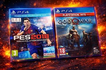 Диски для PlayStation 4: 1) PES 2018 Цена 900с 2) God of War Цена