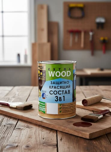 национал краска: Защитно-красящий состав 3 в 1 Extra Wood предназначен для защиты — 1
