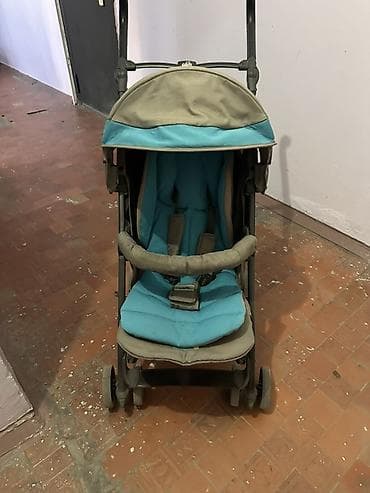 бир: Прогулочная коляска-трость (серо-бирюзовая) - Легкая складная — 1