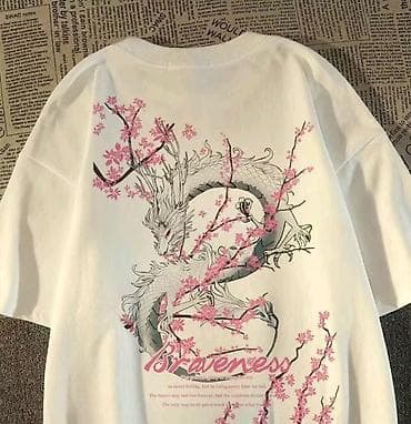 Женская обувь: Футболки с японским принтом - Модели: белая с крупным рисунком — 1