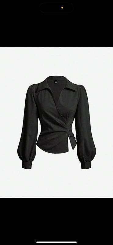 Блузка, Сатин, Однотонный, На запах