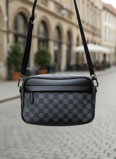 Мужская барсетка через плечо (кроссбоди) - Цвет: черный/темно‑серый -
