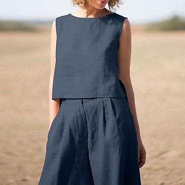 Джинсы: Брючный костюм, Палаццо, Топ, Китай, Лен, Лето — 2