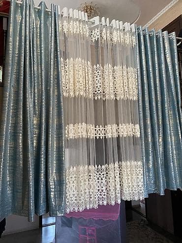 Текстиль: Шторалар комплекти, Сатин, Комплектте тюлу бар, Даяр буюм, Конок бөлмөсү үчун — 1