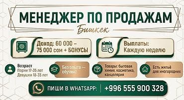 Вакансиялар: Вакансия: менеджер по продажам (г. Бишкек) - Доход: 60 000–75 000 сом — 1