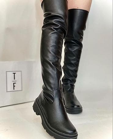 Высокие черные сапоги-ботфорты - Материал верхней части: гладкая