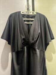 длинное платье с вырезом на ноге: Вечернее платье, Классическое, Длинная модель, Атлас, С рукавами, M — 1