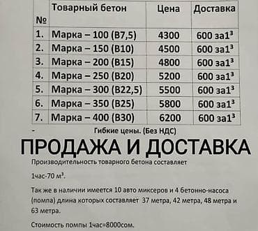Строительный бетон, M-100, Для фундамента,класса B22,5 at lalafo.kg Строительный бетон, M-100, Для фундамента,класса B22,5