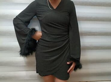 национальные украшения бишкек: Вечернее платье, Короткая модель, Трикотаж, С рукавами, Перья — 7