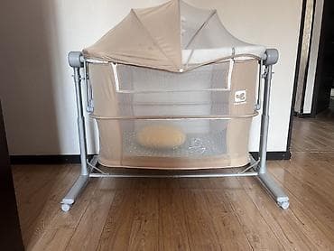 Мебель: Детская приставная кроватка, С колесиками, цвет - Бежевый — 1