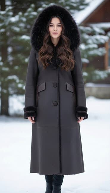 дешево дубленка: Дубленка, Классическая модель, Турция, Длинная модель, С капюшоном, S — 1