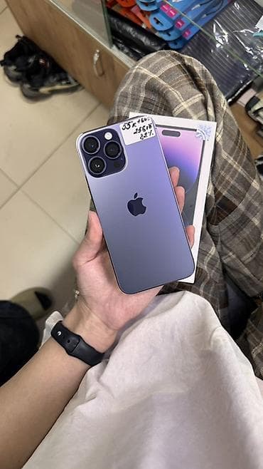 a 30 s: IPhone 14 Pro Max, Б/у, 256 ГБ, Deep Purple, Коробка, 82 % — 2