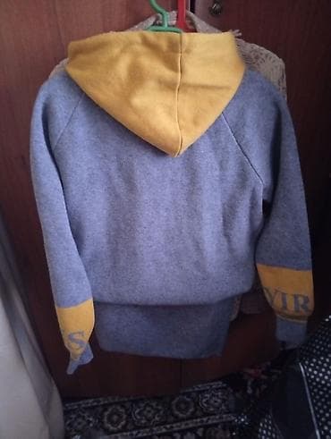 теплые вещи: Толстовка с капюшоном - Цвет: серый меланж с горчично-жёлтыми — 2