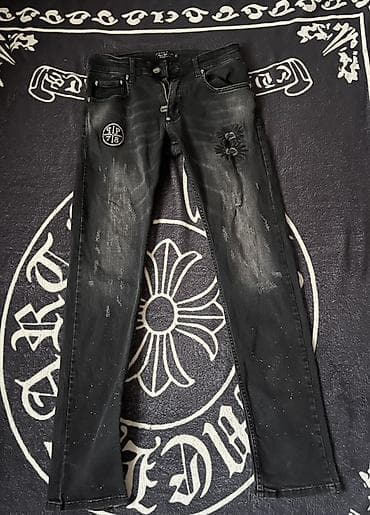 Мужские джинсы, M, Philipp Plein, Б/у, цвет - Черный, Самовывоз