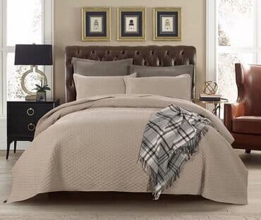 Наматрасники и топперы: Стеганое покрывало на кровать (набор) Размер: Queen size - — 3