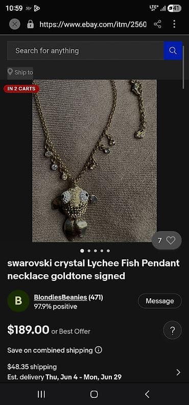 уха чиска: Кулон, Камни Сваровски, Женские, Б/у — 5