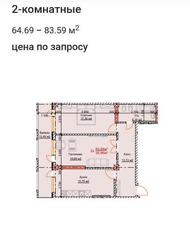 ихлас квартиры в рассрочку ош: 1 комната, 48 м², Элитка, 8 этаж, Готовая ПСО (под самоотделку) — 3