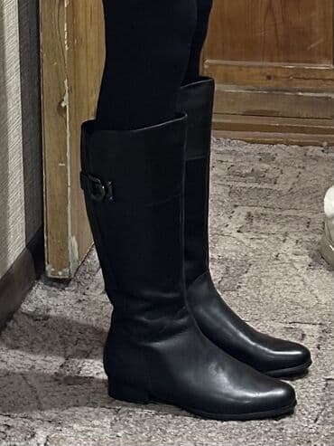 сапоги из натурального меха и кожи: Женские высокие сапоги, классические длина ниже колен. - Материал — 2