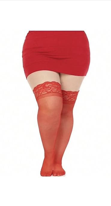 мужские лабутены: Красные чулки выше колена с кружевной резинкой. - Цвет — 2