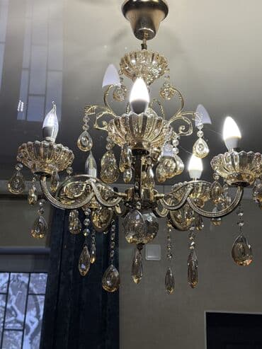 стеклянный обеденный стол: Классическая потолочная люстра с подвесками - Материал: металл с — 3