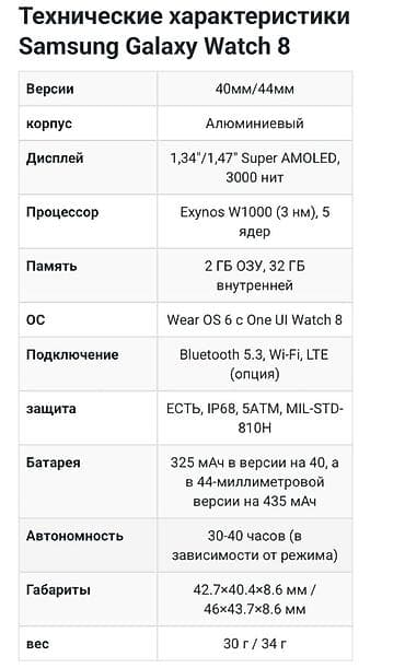 galaxy watch active 2 цена: Samsung Galaxy Watch 8 (Bluetooth) Ключевые особенности: - — 4