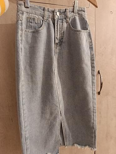 джинсовая юбка: Юбка, Модель юбки: Прямая, Миди, Джинс, По талии, С вырезом — 1