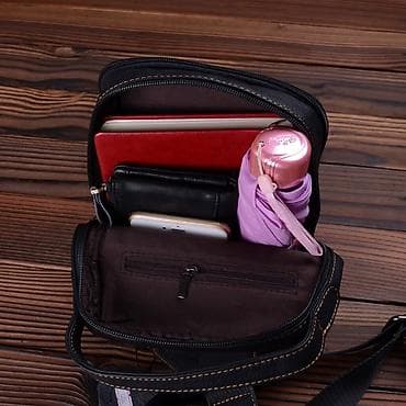 Другие сумки: Мужская кожаная сумка через плечо (слинг) - Материал: натуральная — 5