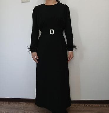 перья: Элегантное длинное черное платье YGS Store - Длина макси, прямой — 1