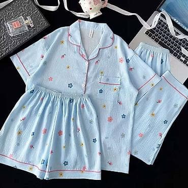 шелковые пижамы для женщин: Женский домашний комплект-пижама (3 предмета) — 2