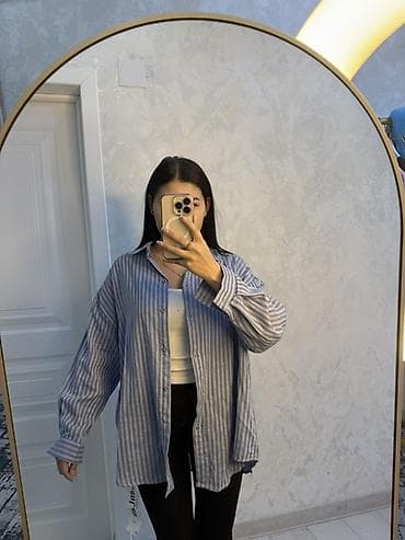 оптом кийимдер: Женские свободные рубашки оверсайз - Фасон: классическая рубашка на — 3