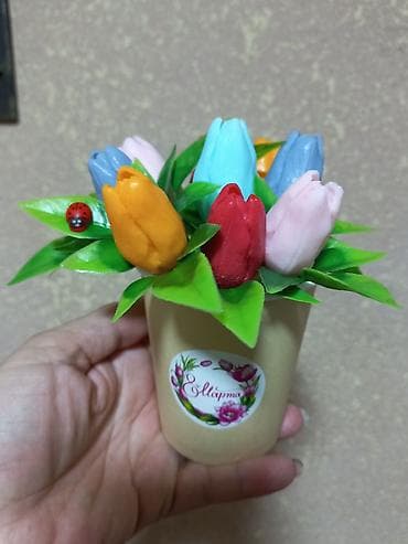 Цветы и букеты: Мыльные Мини-букет тюльпанов в горшочке - Компактная композиция в — 6