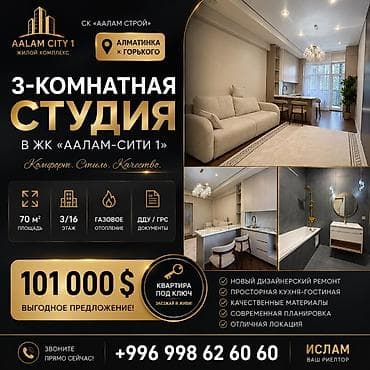 Недвижимость: 3 комнаты, 70 м², 3 этаж, Дизайнерский ремонт — 1