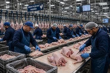 Рабочие на производство мяса индюшки в Казахстане, в Туркестанской