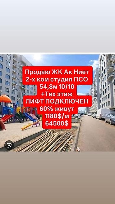 Батирлер: 2 бөлмө, 46 м², Элитка, 5 кабат, Даяр ПСО (өзү оңдоп түзөтүп бүтүү үчүн) — 1