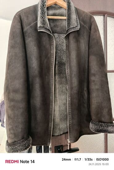 tech fleese: Мужская дублёнка-пальто, чёрная. - Материал: натуральная кожа — 9