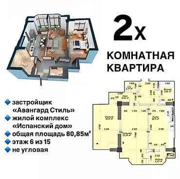 ярмарка: 2 комнаты, 81 м², Элитка, 6 этаж, Готовая ПСО (под самоотделку) — 1